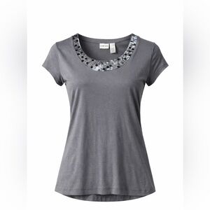 Chico's Gray Scoop Neck Tee with Sequin Trim